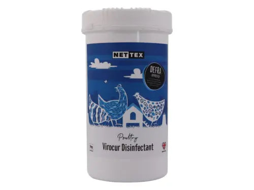 Nettex Virocur Poultry Disinfectant 500gA peroxygen based, broad spectrum disinfectant powder. Use diluted to disinfect poultry housing and equipment, it is DEFRA approved for Foot and Mouth, Swine VesiculPoultry HygieneNettexMcCaskieNettex Virocur Poultry Disinfectant 500g