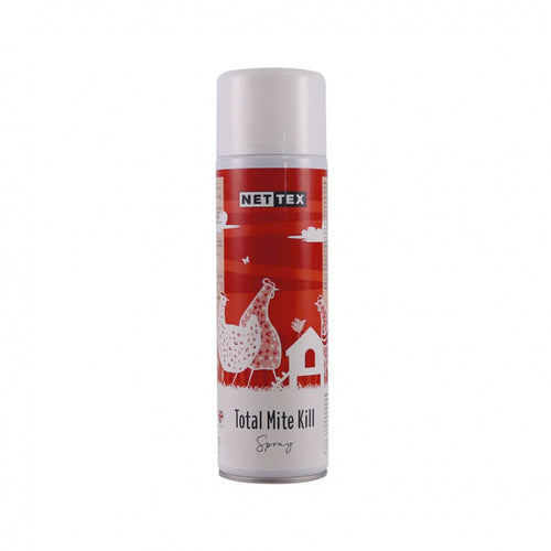 Nettex Total Mite Kill Aerosol Spray 250mlNettex Total Mite Kill Spray is a highly effective insecticidal spray for use in chicken housing against mites (including red, depluming and Northern Fowl mites), flPoultry HygieneNettexMcCaskieNettex Total Mite Kill Aerosol Spray 250ml