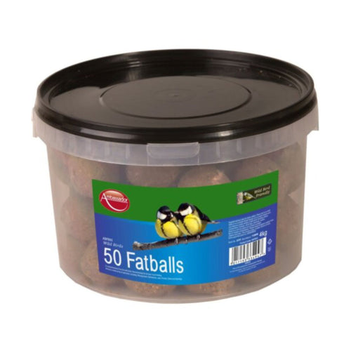 Tub of 50 Ambassador Fat BallsThese Ambassador fat balls are perfect for feeding to a whole range of UK native wild birds, and feature:Complementary food for wilds birdsAttracts a wide array of wBird FoodAmbassadorMcCaskie50 Ambassador Fat Balls