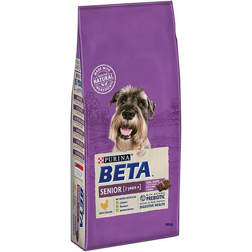 Purina Beta Senior (7 years+) with ChickenPurina Beta Senior (7 years+) with Chicken is tailored nutrition for Senior adult dogs includes Omega 3 fatty acids to support joint mobility and antioxidants to supDog FoodPurinaMcCaskiePurina Beta Senior (7 years+)