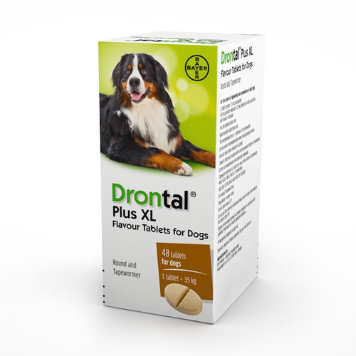 Drontal Dog Plus XLFlavoured tablets for the control of tapeworms and roundworms in dogs weighing more than 17.5kg. Drontal Plus XL is formulated to control the following gastrointestiPet MedicineBayerMcCaskieDrontal Dog
