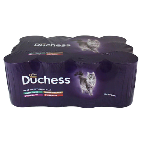 Duchess Meat Variety Tin Cat Food 12x400gDuchess Meat Selection Chunks offers the very best quality tasty meaty chunks in jelly. Case Contains 3 beef in jelly, 3 lamb in jelly, 3 game in jelly, 3 chicken inCat FoodKennelpakMcCaskieDuchess Meat Variety Tin Cat Food 12x400g