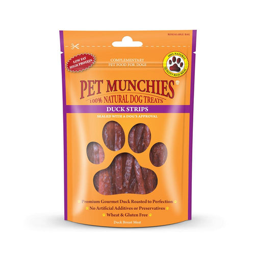 Pet Munchies Duck Strips 90gPet Munchies Duck Strips Treats for Dogs are made from the finest quality meat delicately cooked in its own natural juices. These delicious duck treats are made fromDog TreatsMcCaskieMcCaskiePet Munchies Duck Strips 90g