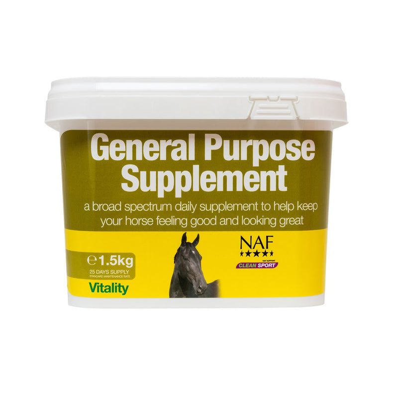 NAF General Purpose Supplement 3kgNAF General Purpose Supplement is a broad based vitamin, mineral and trace element supplement formulated for all horses and ponies, particularly working ones. This sHorse Vitamins & SupplementsNAFMcCaskieNAF General Purpose Supplement 3kg