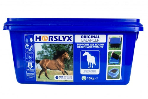 Horslyx Original Blue 15kgHorslyx is available in Original, Mint, Garlic, Respiratory, Mobility and Pro Digest formulations The Horslyx high specification vitamin, mineral and trace element pHorse Vitamins & SupplementsHorslyxMcCaskieHorslyx Original Blue 15kg