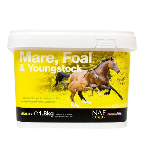 NAF Mare Foal & Youngstock 1.8kgNutrition is one of the most important aspects when raising youngstock. It cannot be emphasised enough how important a constant, balanced diet is for the healthy devHorse Vitamins & SupplementsNAFMcCaskieNAF Mare Foal & Youngstock 1