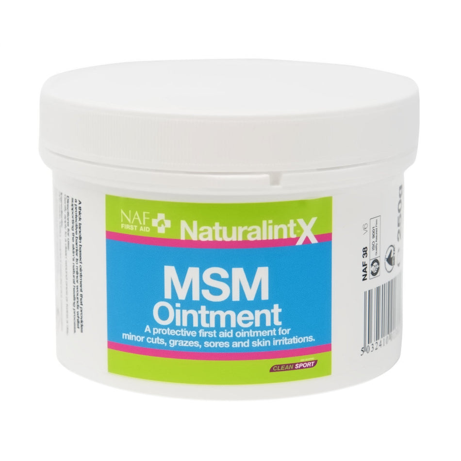 NAF MSM Ointment 250gA thick lanolin based ointment that provides a protective barrier to minor wounds whilst supporting the skin’s natural healing process.Horse CareNAFMcCaskieNAF MSM Ointment 250g