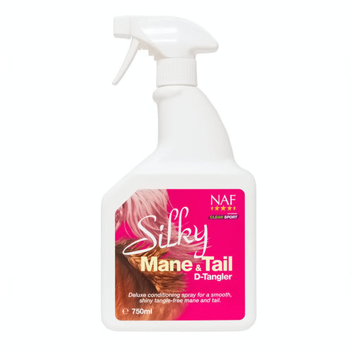 NAF Silky Mane & Tail D Tangler 750mlCare for your horse's mane and tail with our deluxe conditioning spray for a smooth, shiny tangle-free finish. Leaves a non greasy, non sticky natural shine that wilHorse GroomingNAFMcCaskieNAF Silky Mane & Tail