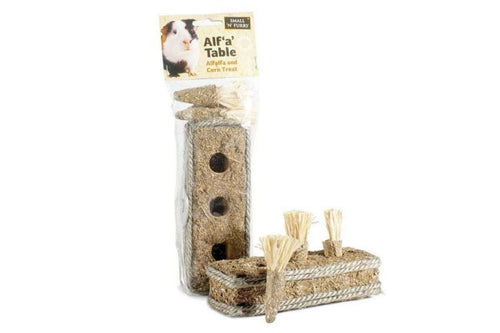 Natural Alf 'A' TableMade from natural alfalfa and corn, the Alf 'a' Table provides natural nibbling fun for your small animal. This product goes great with the Alf 'a' Carrots.Small Animal Habitat AccessoriesSmall 'N' FurryMcCaskieNatural Alf '
