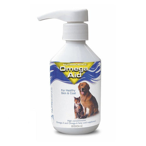 OmegaAid 250mlOmegaAid is a supplement for cats and dogs which promotes a healthy skin and coat. OmegaAid contains essential fats which are components of the skin, fur, nails and Pet Vitamins & SupplementsNutriscienceMcCaskieOmegaAid 250ml
