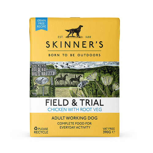 Skinner's Chicken & Root Veg Dog Food 18 x 390gOur wet dog food provides brilliant nutrition to support dogs in light work. It's grain-free to help with sensitive digestion.Our eco-friendly, compact cartons contaDog FoodSkinnersMcCaskieChicken & Root Veg Dog Food 18