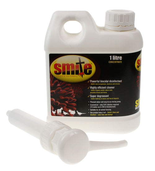 Smite Professional Disinfectant Concentrate 1 LitreSmite Professional Disinfectant Concentrate is a powerful product for cleaning and disinfecting your chicken house of red mite.Smite is a powerful biocidal disinfectPoultry HygienePest TrappaMcCaskieSmite Professional Disinfectant Concentrate 1 Litre