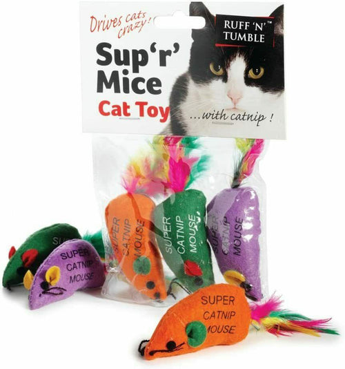 Sup 'r' Mice Cat ToyThis pack of 3 mice will provide hours of fun for your feline friend. With brightly coloured feathers and felt will encourage chewing, clawing and licking fun.Cat ToysSmall 'N' FurryMcCaskie' Mice Cat Toy
