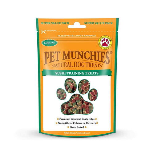 Pet Munchies Sushi Training Treat 150gPet Munches Sushi Training Treats are 100% natural premium gourmet training treats, made using only human grade fish and chicken breast meat, delicately roasted to pDog TreatsMcCaskieMcCaskiePet Munchies Sushi Training Treat 150g