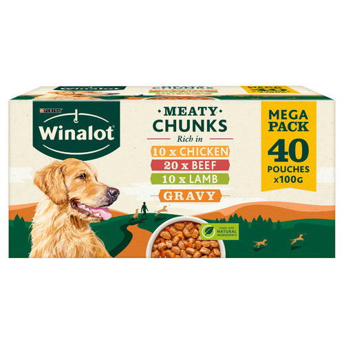 Winalot Pouches Mixed Meaty Chunks Grainfree Megapack 40x100g100% complete and balanced. Made with Natural Ingredients. Helps support shiny coat &amp; healthy skin. Helps to support healthy digestion. Helps to support vitalityDog FoodPurinaMcCaskieWinalot Pouches Mixed Meaty Chunks Grainfree Megapack 40x100g