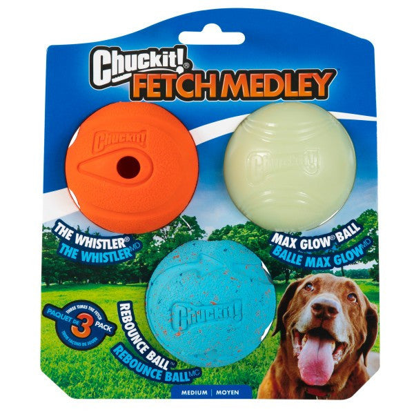 Chuckit! 3 Pack Medium Fetch Medley Assorted. 6.5cm