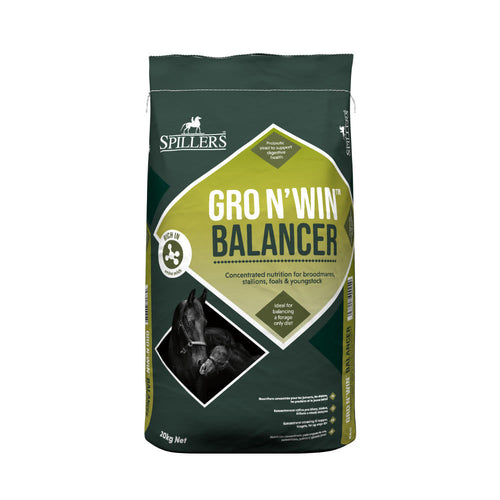 Spillers Gro N’ Win Balancer 20kgConcentrated nutrition for broodmares, stallions, foals &amp; youngstock.
Format: Pellets Pack weight: 20kg
Products benefits Nutrient rich formula ideal for broodmaHorse FeedSpillersMcCaskie’ Win Balancer 20kg