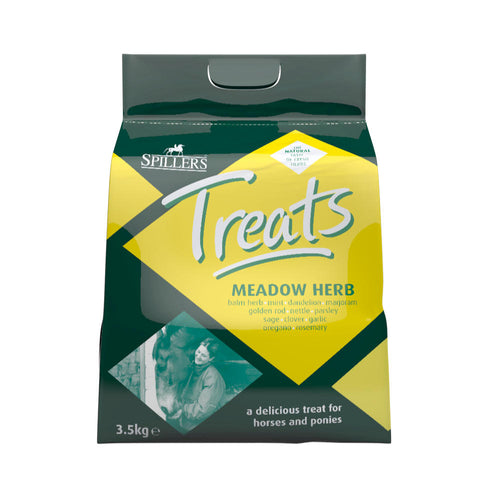 Spillers Meadow Herb Treats 3.5kgA tasty treat made from the best quality herbs.

Format: Treat 
Pack weight: 3.5kg

Products benefits
Handy sized, fresh herbal flavour treats for rewarding your horHorse FeedSpillersMcCaskieSpillers Meadow Herb Treats 3