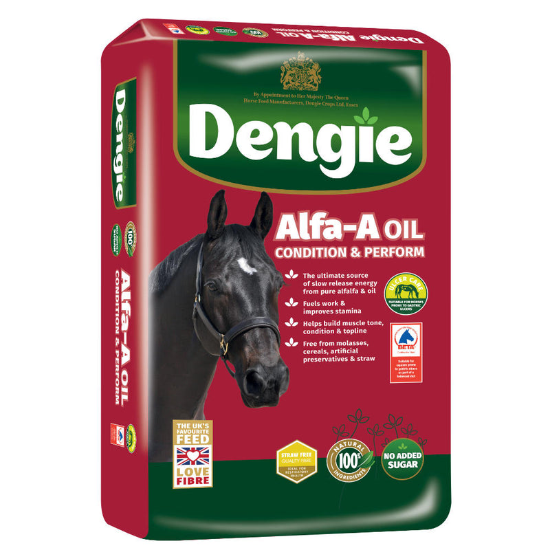 Dengie Alfa-A oil 20kgOur fibre feed with the highest slow release energy level, ideal for fuelling horses in work, promoting weight gain and generating exceptional condition.
Horse FeedDengieMcCaskieDengie Alfa-