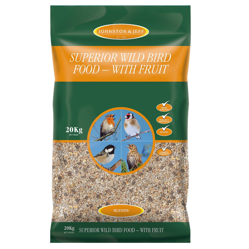 Johnston & Jeff Wild Bird Blend 20kgWILD BIRD BLEND
Johnson &amp; Jeff Wild Bird Blend is an all year round seed blend, mixed with cereals, vegetable oil and a higher proportion of black oil sunflower Bird FoodJohnston & JeffMcCaskieJohnston & Jeff Wild Bird Blend 20kg
