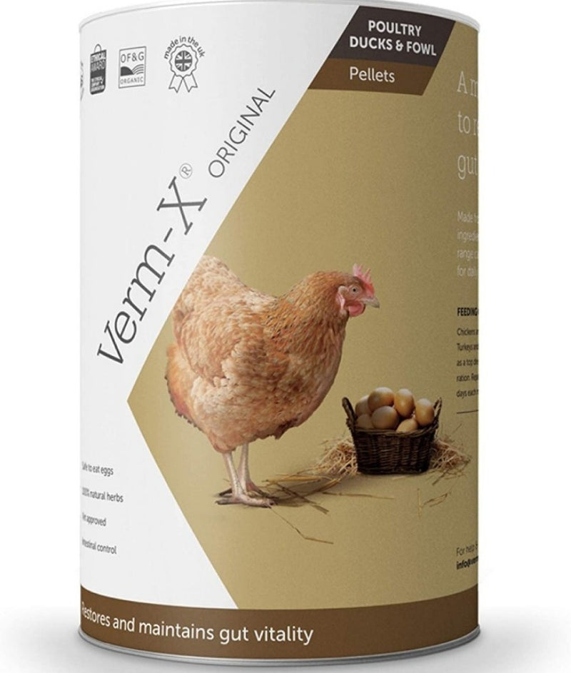 Verm-X Poultry PelletsA monthly supplement to restore and maintain gut vitality.Made from 100% natural active ingredients, the Verm-X® Original range can be fed all year round. For daily Poultry FeedVerm-XMcCaskiePoultry Pellets