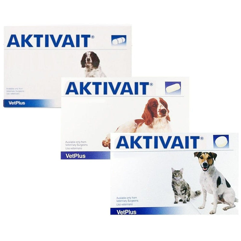 Aktivait Capsulesis a feed supplement for dogs to help aid with brain ageing and maintaining optimum brain function as your dog gets older.
Aktivait comes in a capsule which can be oPet MedicineVetPlusMcCaskieAktivait Capsules