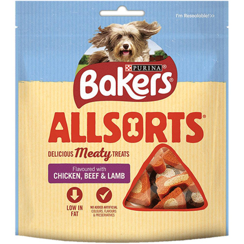 Bakers Allsorts Dog TreatsBAKERS® Allsorts® are delicious meaty shapes bursting with a variety of chicken, beef &amp; lamb flavours, that not only taste great, but also contain specific nutriDog FoodPurinaMcCaskieBakers Allsorts Dog Treats
