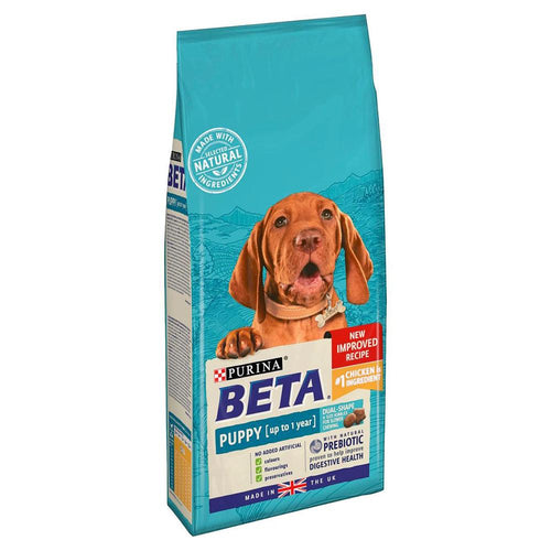 Purina Beta Puppy (up to 1 year) with ChickenPurina Beta Puppy (up to 1 year) with Chicken is tailored nutrition for puppies that includes antioxidants to support natural defences, and DHA that’s essential for Dog FoodPurinaMcCaskie1 year)