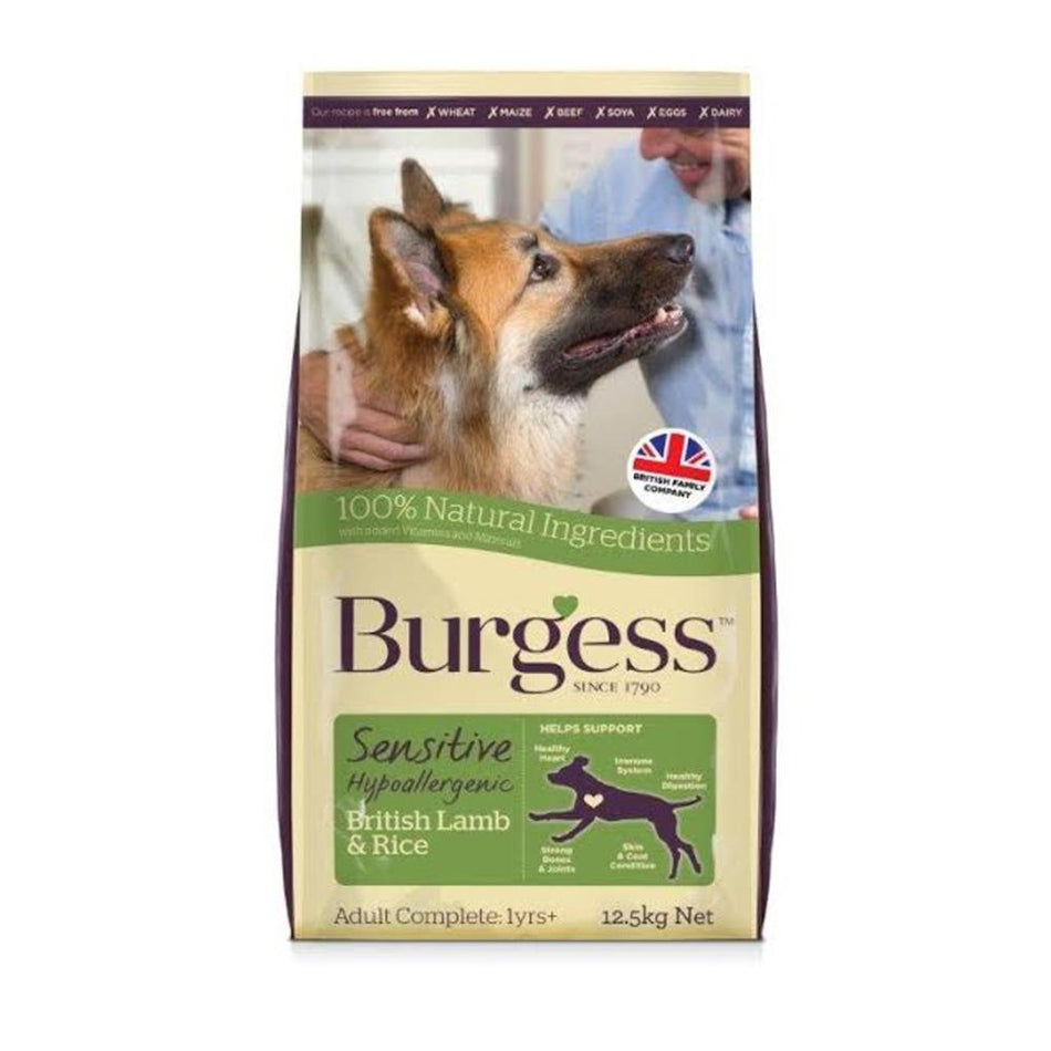 Burgess Sensitive Lamb & RiceSensitive Adult Dog Lamb &amp; Rice is a complete dog food for adult dogs suitable from the age of 12 months. Formulated with all the essential nutrients they need wDog FoodBurgessMcCaskieBurgess Sensitive Lamb & Rice