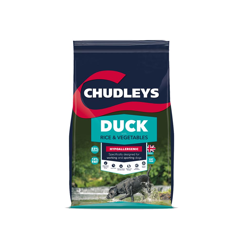 Chudleys Duck, Rice & VegetablesDUCK WITH RICE &amp; VEGETABLES Sporting - Premium performance diet for working and sporting dogs. Chudleys Duck with Rice &amp; Vegetables is a naturally hypoallergDog FoodChudleysMcCaskieChudleys Duck, Rice & Vegetables