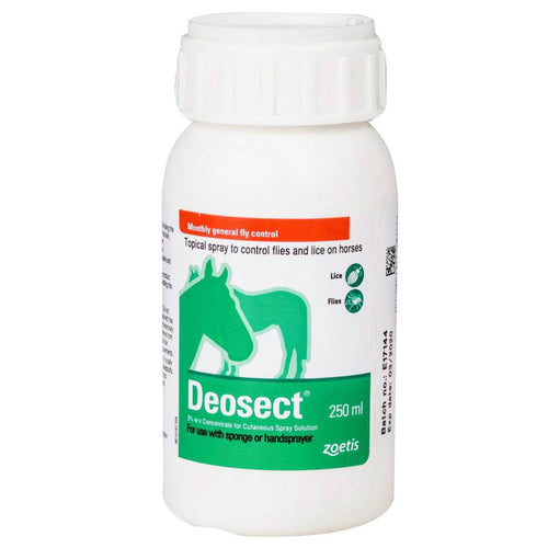Deosect Fly & Lice Control 250mlDEOSECT FLY &amp; LICE CONTROL Rid your horse of nasty parasites and flies with Deosect Fly and Lice Control.
This tropical spray is effective at managing pesky flieHorse CareZoetisMcCaskieDeosect Fly & Lice Control 250ml