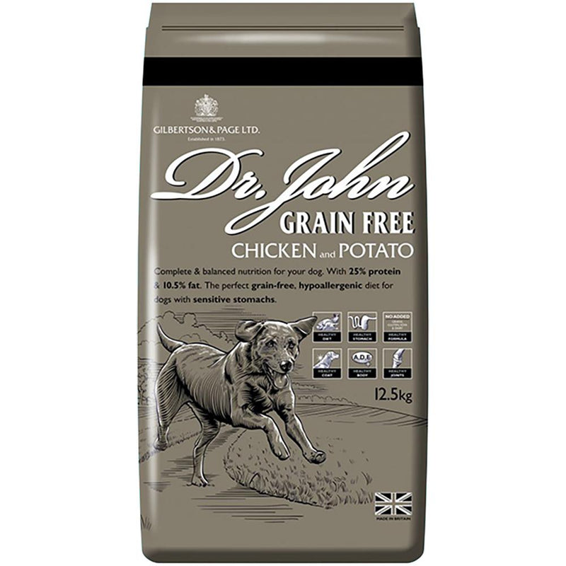 Gilbertson & Page Dr. John Chicken and PotatoDr John Grain-Free Dog Food is a completely grain-free food formulated for sporting and working dogs that require a sensitive diet or those dogs that have difficultyDog FoodGilpaMcCaskieGilbertson & Page Dr