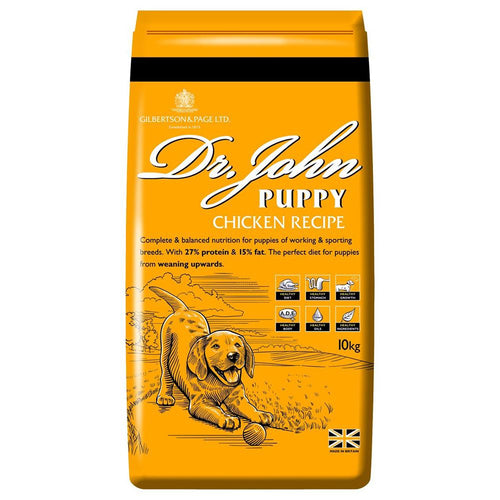Gilbertson & Page Dr. John Puppy Food ChickenDr. John Puppy Chicken Recipe is a complete and balanced nutritional diet, perfect for working and sporting puppies to support healthy growth.
Our crunchy and deliciDog FoodGilpaMcCaskieJohn Puppy Food Chicken