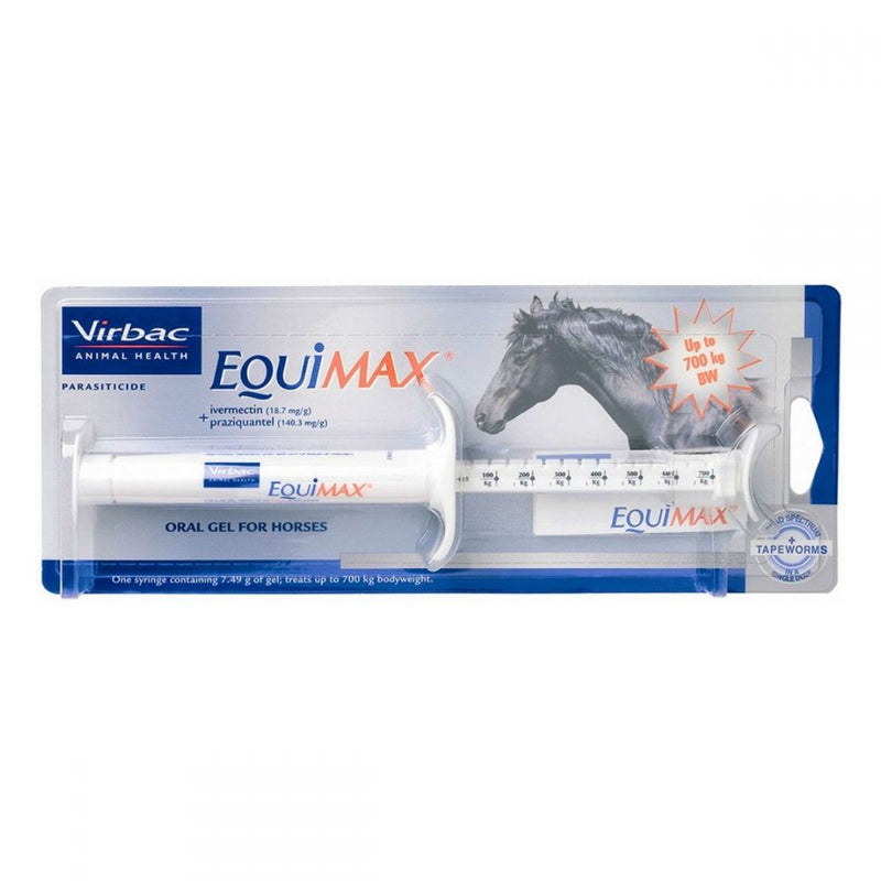 Equimax Horse Wormer SyringeEquimax Oral Paste can be used for the treatment and control of adult and immature gastrointestinal roundworms, lungworms, bots and tapeworms of horses in a single dHorse WormersVirbacMcCaskieEquimax Horse Wormer Syringe