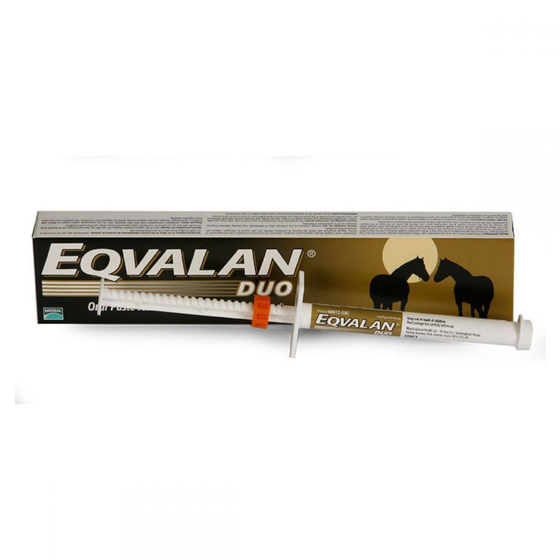 Eqvalan Duo Horse WormerEqvalan Duo is formulated for the treatment and control of tapeworms, large and small strongyles, hairworms, pinworms, roundworms (ascarids), neck threadworms, intesHorse WormersBoehringer IngelheimMcCaskieEqvalan Duo Horse Wormer