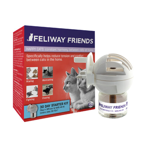 Feliway Friends Diffuser Starter KitA synthetic copy of the feline appeasing pheromone which has been clinically proven to significantly reduce the levels of tension and conflict between cats in multi-BehaviouralFeliwayMcCaskieFeliway Friends Diffuser Starter Kit