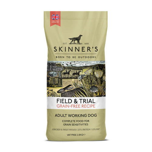 Skinner's Field & Trial Grain Free Chicken and Sweet PotatoSkinner’s Field & Trial Chicken and Sweet Potato is a complete, grain-free dog food, specially developed and formulated to support active dogs who are regularly Dog FoodSkinnersMcCaskieField & Trial Grain Free Chicken