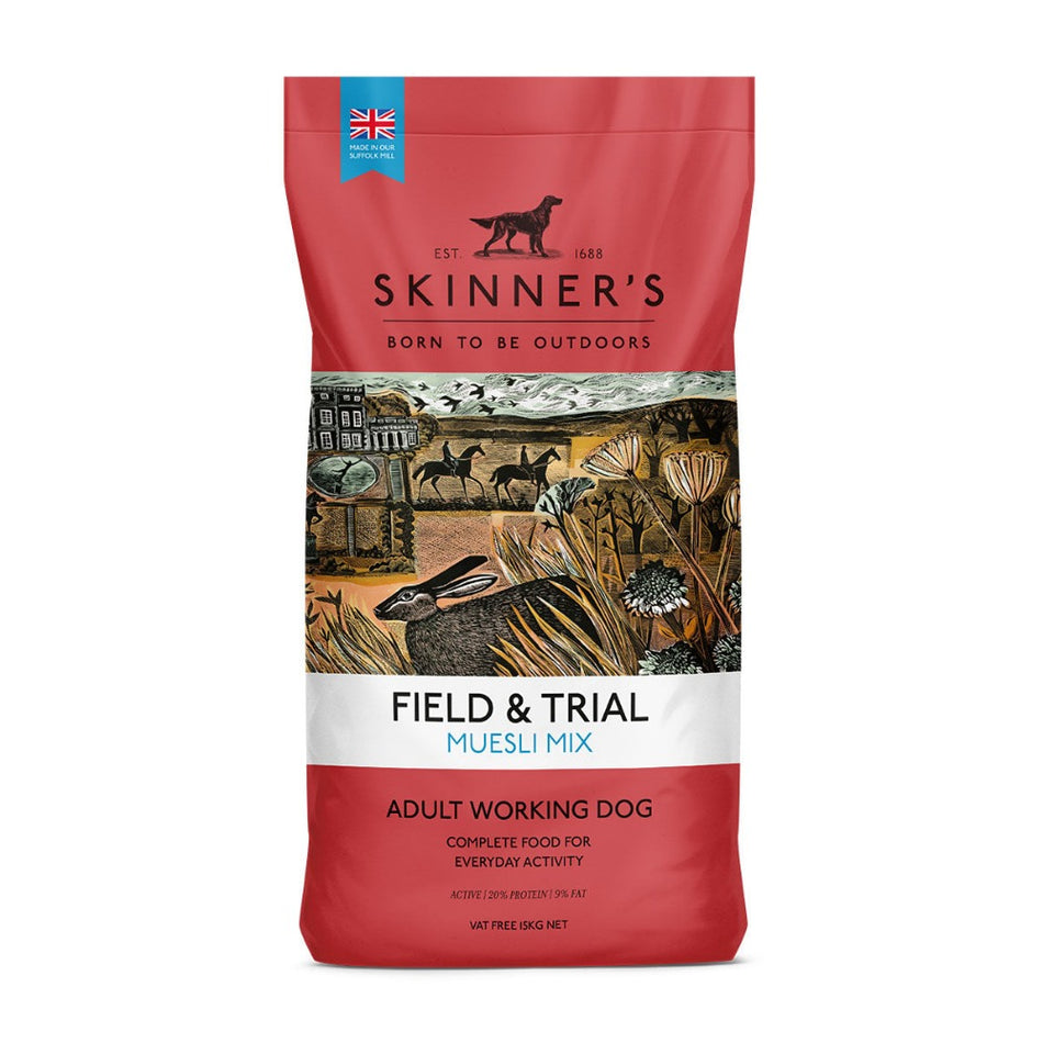 Skinner's Field & Trial Muesli MixSkinner’s Field &amp; Trial Muesli Mix is a complete dog food based on a traditional mix of ingredients, specially developed and formulated to support dogs with a moDog FoodSkinnersMcCaskieField & Trial Muesli Mix