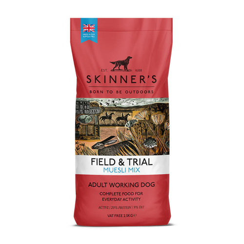 Skinner's Field & Trial Muesli MixSkinner’s Field & Trial Muesli Mix is a complete dog food based on a traditional mix of ingredients, specially developed and formulated to support dogs with a moDog FoodSkinnersMcCaskieField & Trial Muesli Mix