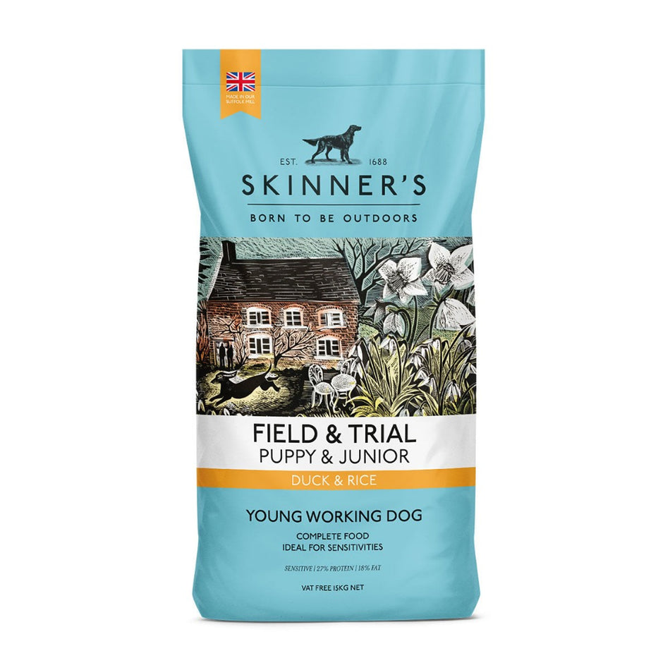 Skinner's Field & Trail Puppy Duck & RiceSkinner’s Field &amp; Trial Puppy Duck and Rice is a complete dog food, specially developed and formulated to support the early growth and development of puppies. GeDog FoodSkinnersMcCaskieField & Trail Puppy Duck & Rice