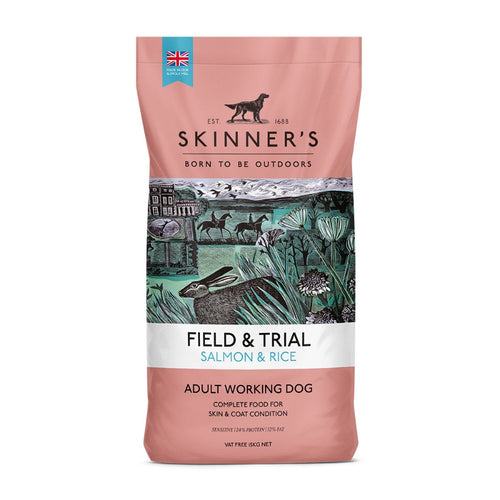 Skinner's Field & Trial Salmon & RiceSkinner’s Field &amp; Trial Salmon and Rice is a complete dog food, specially developed and formulated to support active dogs who are regularly working at a moderateDog FoodSkinnersMcCaskieField & Trial Salmon & Rice