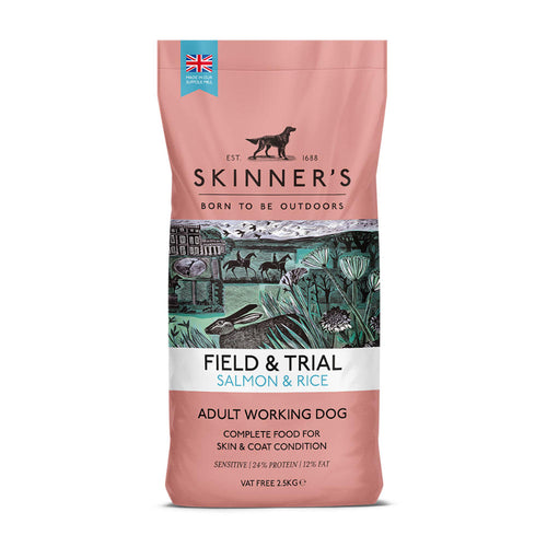 Skinner's Field & Trial Salmon & RiceSkinner’s Field & Trial Salmon and Rice is a complete dog food, specially developed and formulated to support active dogs who are regularly working at a moderateDog FoodSkinnersMcCaskieField & Trial Salmon & Rice