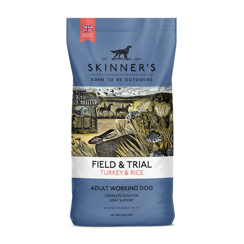 Skinner's Field & Trial Turkey and Rice + Joint AidSkinner’s Field &amp; Trial Turkey and Rice is a complete dog food, specially developed and formulated to support active dogs who are regularly working at a moderateDog FoodSkinnersMcCaskieField & Trial Turkey
