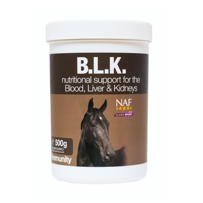 NAF B.L.K. 500gFormulated for the nutritional support of blood, liver and kidneys, the body’s own de-toxifiers and cleansers. At times of extreme challenge, the liver and kidneys cHorse Vitamins & SupplementsNAFMcCaskieNAF
