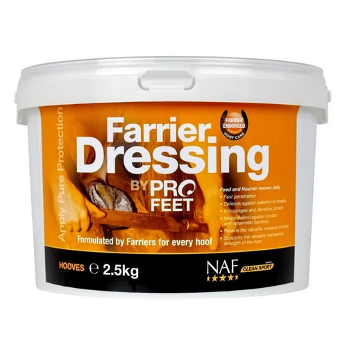 NAF Farrier DressingIs an easy to apply dressing, whatever the weather. Great for use on yards, in a handy bucket container to transport from area to area where convenient. Available inHorse GroomingNAFMcCaskieNAF Farrier Dressing