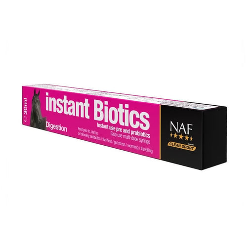 NAF Instant Biotics 30mlEasy use multi dose syringe to provide pre and probiotics in an instant. Feed prior to, during or following antibiotics, foal heat, gut stress, worming and travellinHorse Vitamins & SupplementsNAFMcCaskieNAF Instant Biotics 30ml