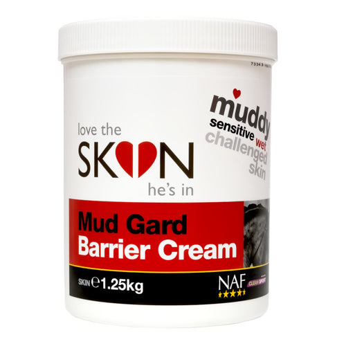 NAF Mud Gard Barrier Cream 1.25kgProtect your horse's skin when exposed to the wet and mud with this rich, nourishing barrier cream. Wash legs off thoroughly and apply before turnout. Contains MSM tHorse CareNAFMcCaskieNAF Mud Gard Barrier Cream 1