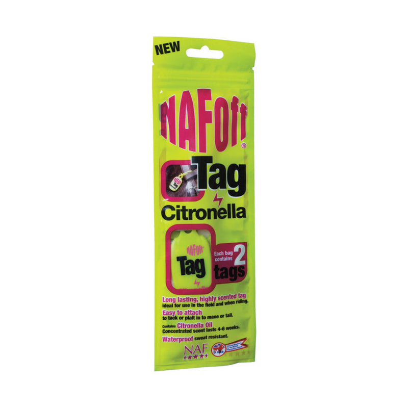 NAF Off Citronella TagNAF OFF CITRONELLA TAG
Long lasting, highly scented tag ideal for use in the field and when riding
 
Easy to attach to tack or plait in to mane or tail.
 
Contains cHorse CareNAFMcCaskieCitronella Tag