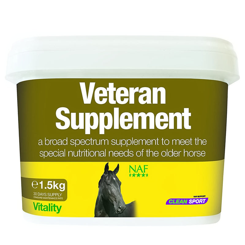 NAF Veteran Supplement 1.5kgAs horses age their requirements change. Whether your Golden Oldie is slowing down to enjoy a quieter life, or still living life to the full, it’s important that theHorse Vitamins & SupplementsNAFMcCaskieNAF Veteran Supplement 1