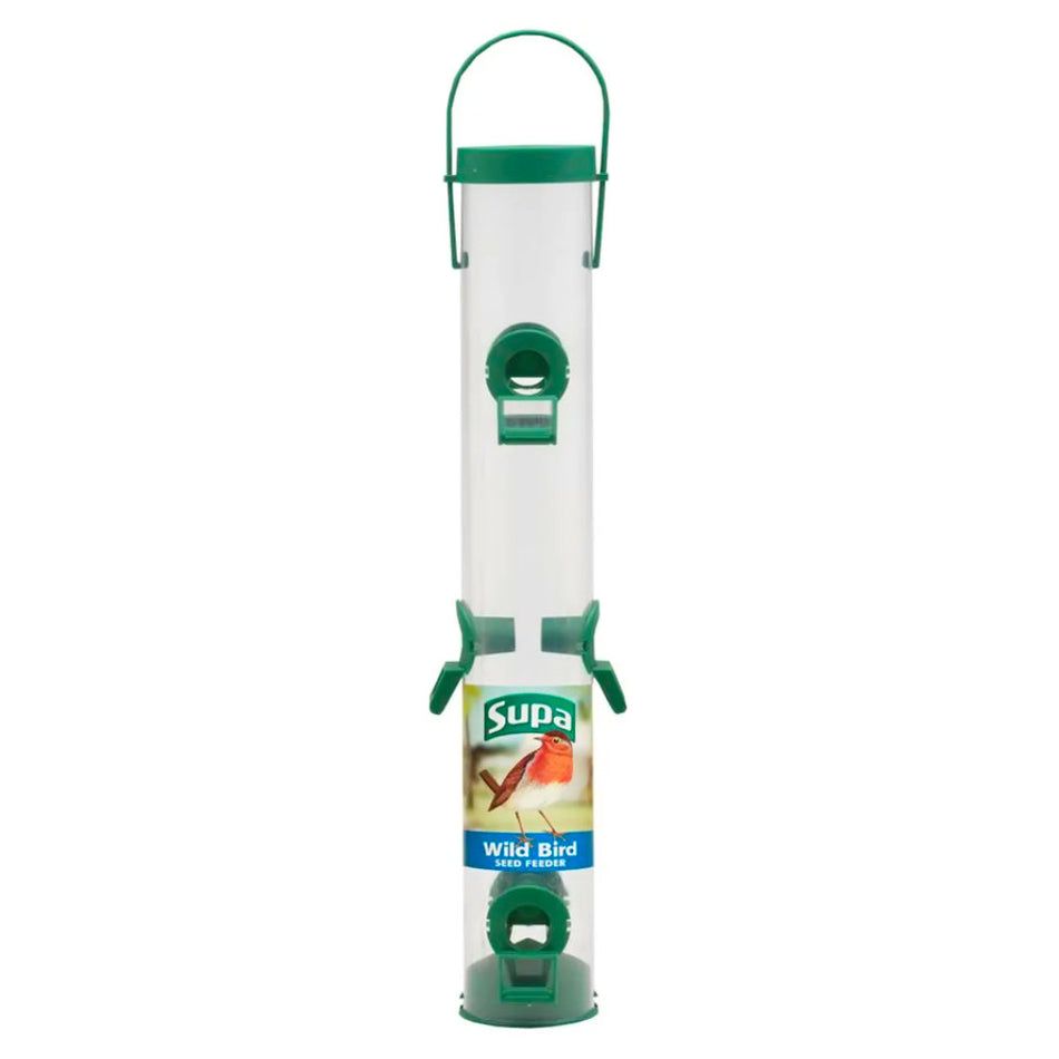 Seed Feeder 6 PortFeeder for dispensing Seed Feeds for Garden Birds.May be supplied with a seed port with either a short sided perch or long sided perch. Made in the UK.SupaMcCaskieSeed Feeder 6 Port